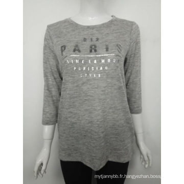 Lettre imprimé femmes Paris à manches longues gris T-shirt